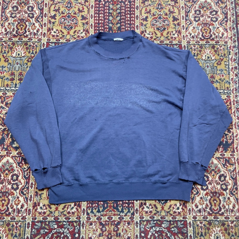 Vintage Distressed Maui Hawaii floral faded Blue Crewneck Sweatshirt M-L USA‎